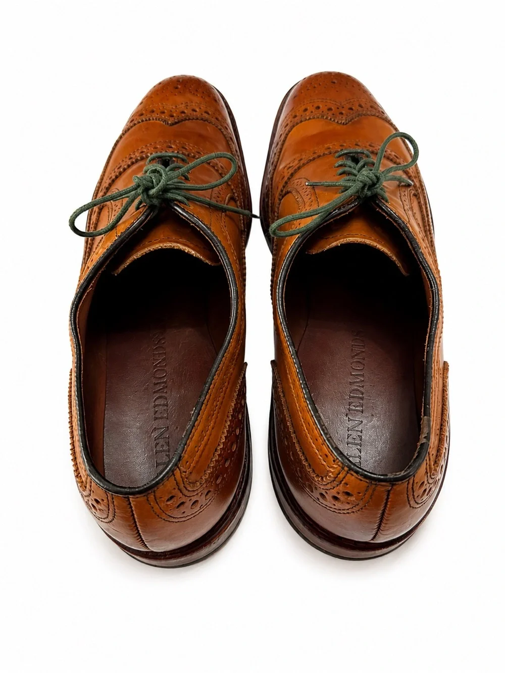 Allen Edmonds Brown Leather Wingtip Oxfords with Dark Green Laces size 9